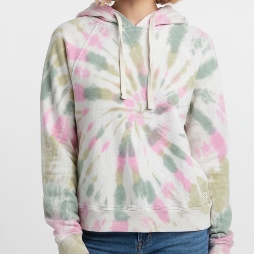 Billabong Womens Tie Dye Hoodie Pastel Pink Green Swirl Pullover Sweatshirt L